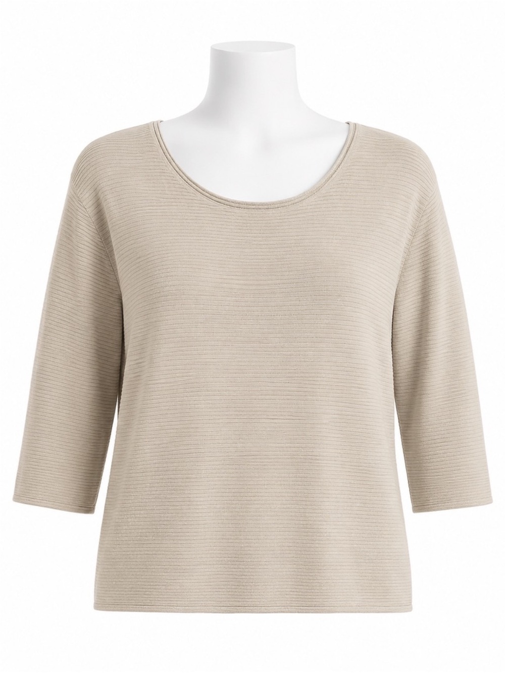 Size L Wilfred Women’s Silk Cashmere Blend Ribbed Knit 3/4 Sleeve Beige Sweater